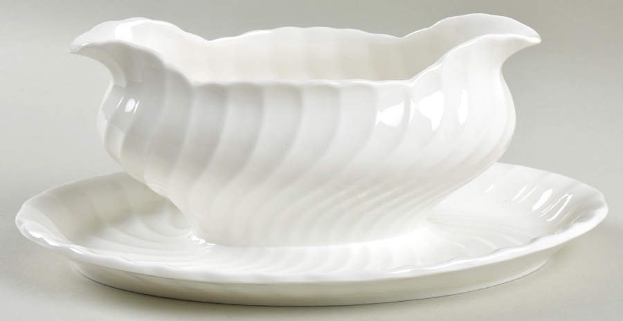 White Swirl Gravy Boat with Attached Underplate by John  Aynsley & Sons-1