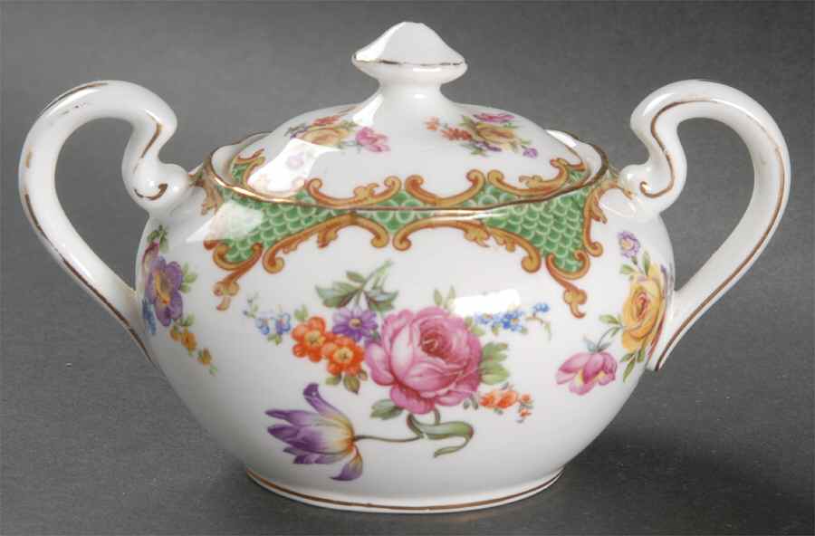 Wilton Green Sugar Bowl & Lid by John  Aynsley & Sons-1