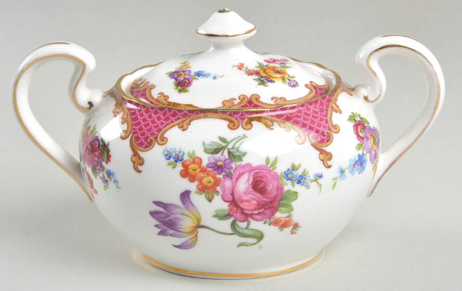 Wilton Pink Red (Scalloped) Sugar Bowl & Lid by John  Aynsley & Sons-1