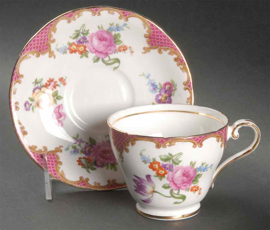 Wilton Pink Red (Scalloped) Footed Cup & Saucer Set by John  Aynsley & Sons-1