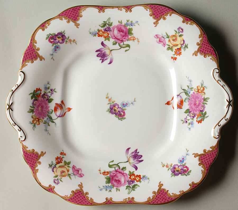 Wilton Pink Red (Scalloped) Square Handled Cake Plate by John  Aynsley & Sons-1