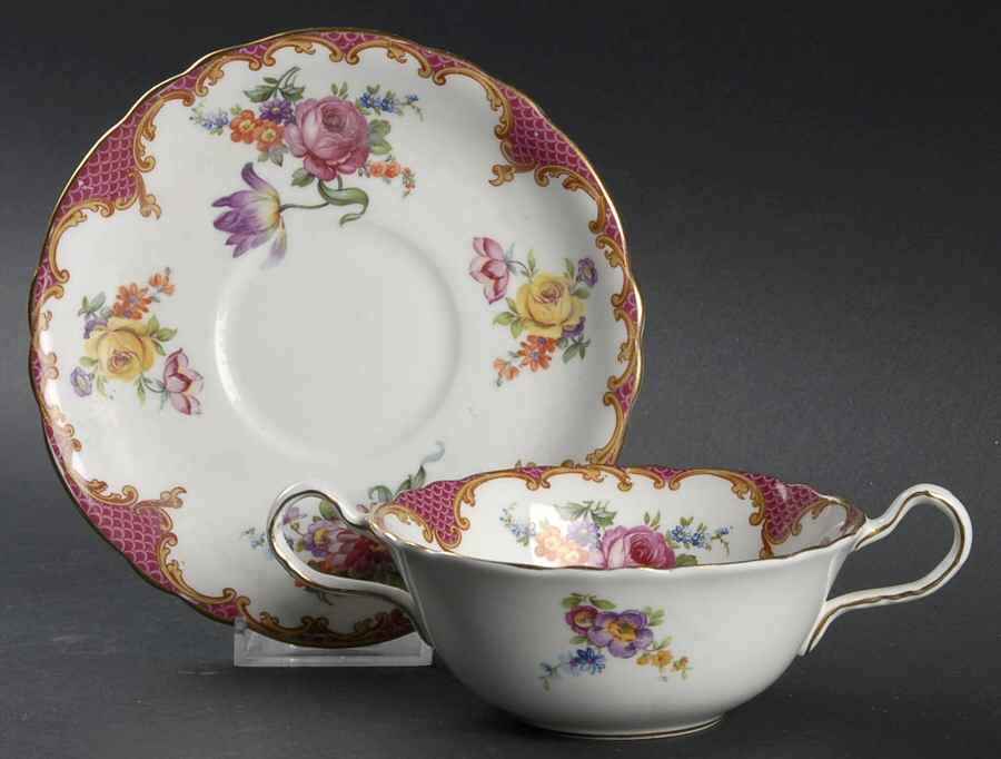 Wilton Pink Red (Scalloped) Flat Cream Soup Bowl & Saucer Set by John  Aynsley & Sons-1