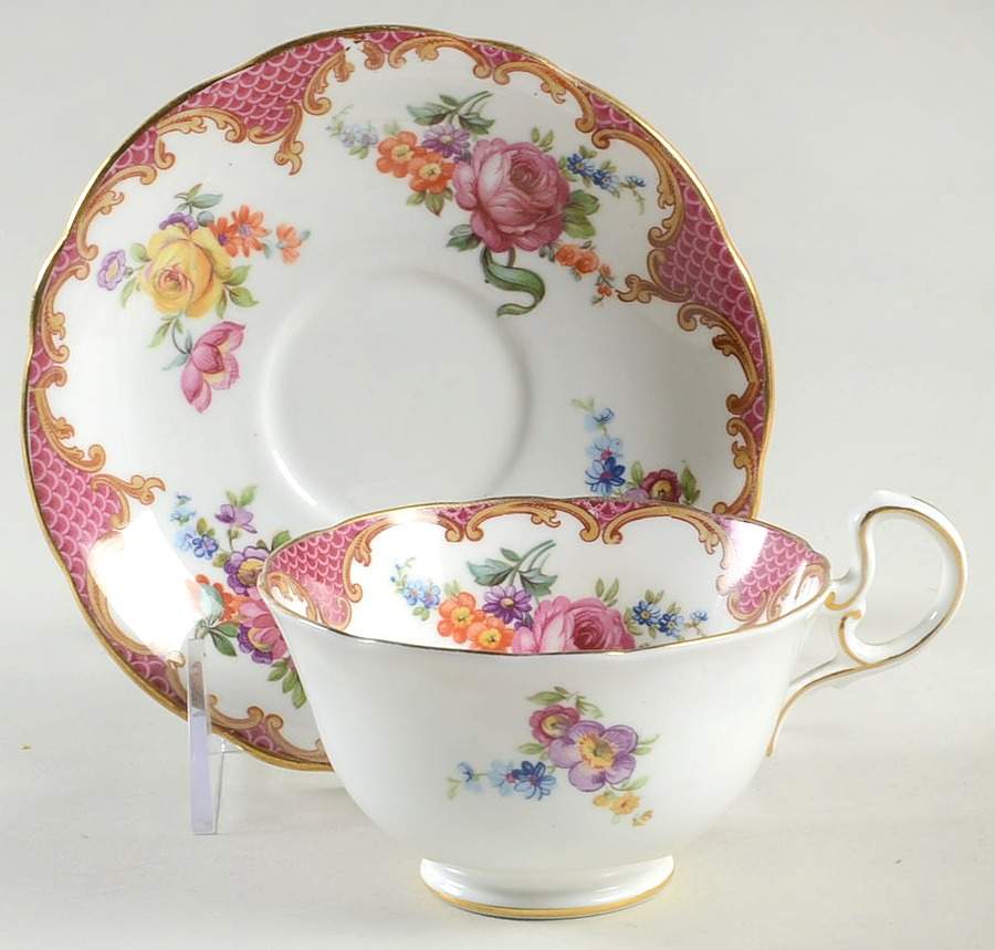 Wilton Pink Red (Scalloped) Footed Cup & Saucer Set by John  Aynsley & Sons-1