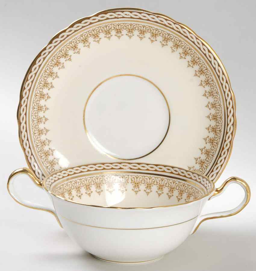 Winchester (Cream & White) Flat Cream Soup Bowl & Saucer Set by John  Aynsley & Sons-1