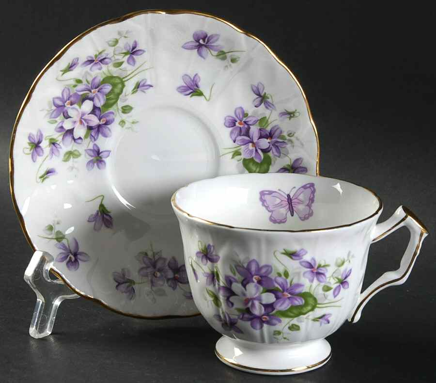 Wild Violets Footed Cup & Saucer Set by John  Aynsley & Sons-1