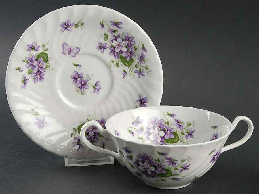 Wild Violets Flat Cream Soup Bowl & Saucer Set by John  Aynsley & Sons-1