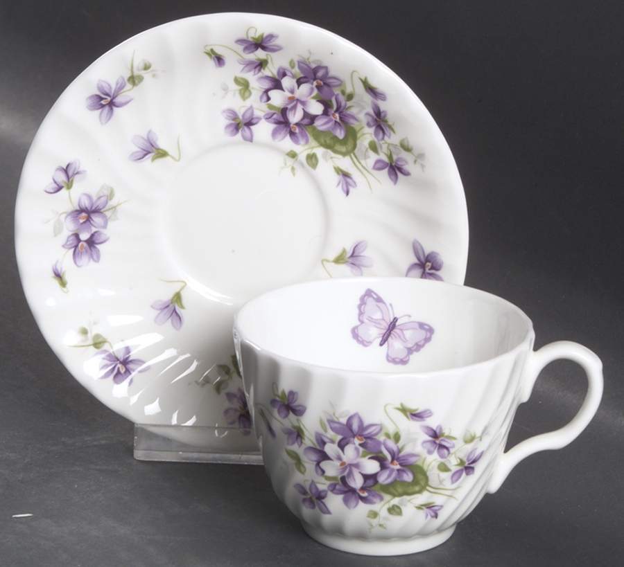 Wild Violets Flat Cup & Saucer Set by John  Aynsley & Sons-1