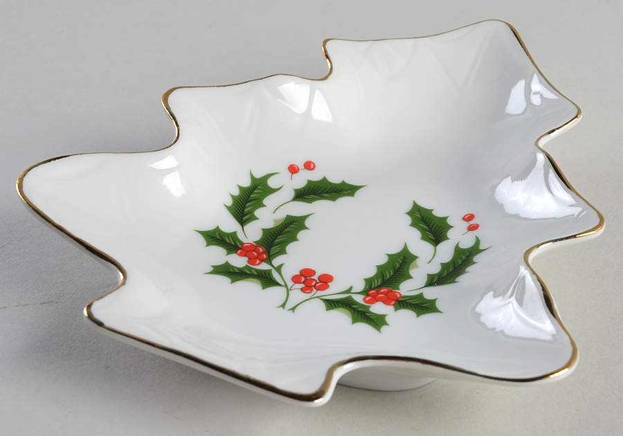Christmas Holly (Porcelain) Small Tree Shaped Dish by All the Trimmings-1