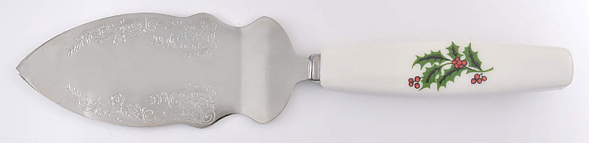 Christmas Holly (Porcelain) Pie & Cake Server with Stainless Blade by All the Trimmings-1