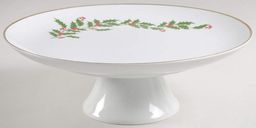 Christmas Holly (Porcelain) 10" Diameter Pedestal Cake Stand by All the Trimmings-1