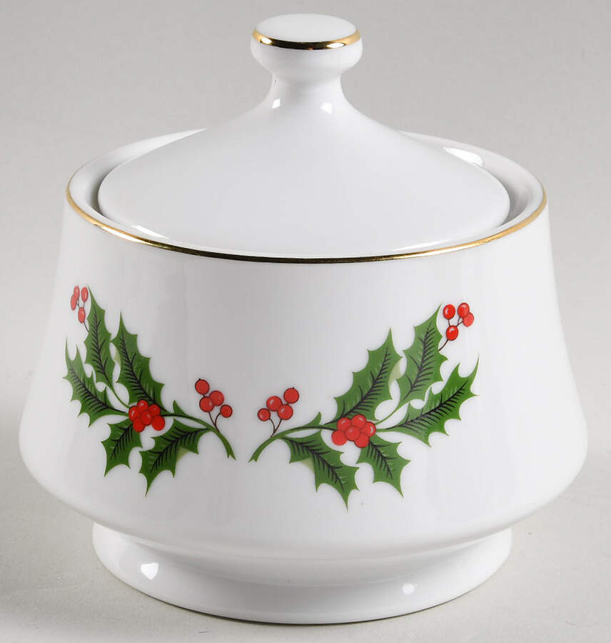 Christmas Holly (Porcelain) Sugar Bowl & Lid by All the Trimmings-1