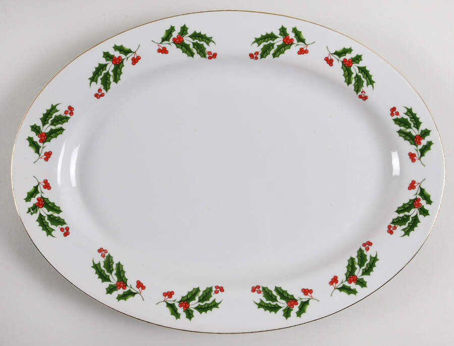Christmas Holly (Porcelain) 13" Oval Serving Platter by All the Trimmings-1