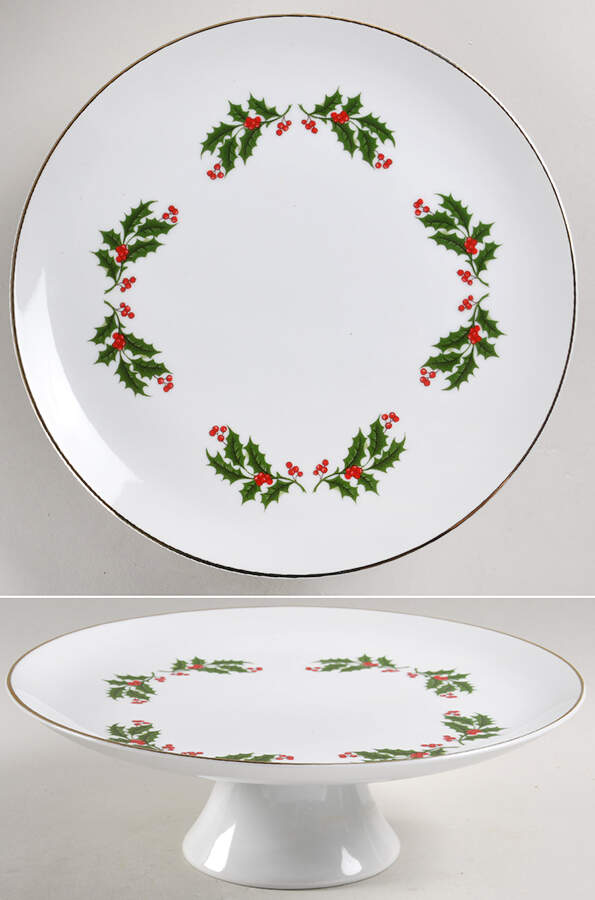 Christmas Holly (Porcelain) 10" Diameter Pedestal Cake Stand by All the Trimmings-1