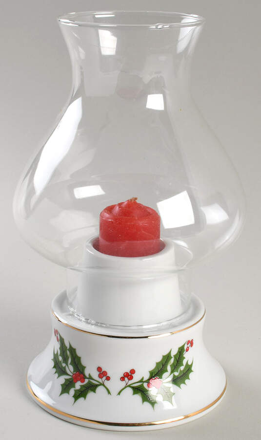 Christmas Holly (Porcelain) Hurricane Lamp & Globe by All the Trimmings-1