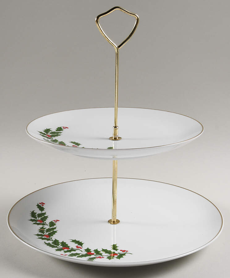 Christmas Holly (Porcelain) 2 Tiered Serving Tray (Dinner & Salad Plate) by All the Trimmings-1