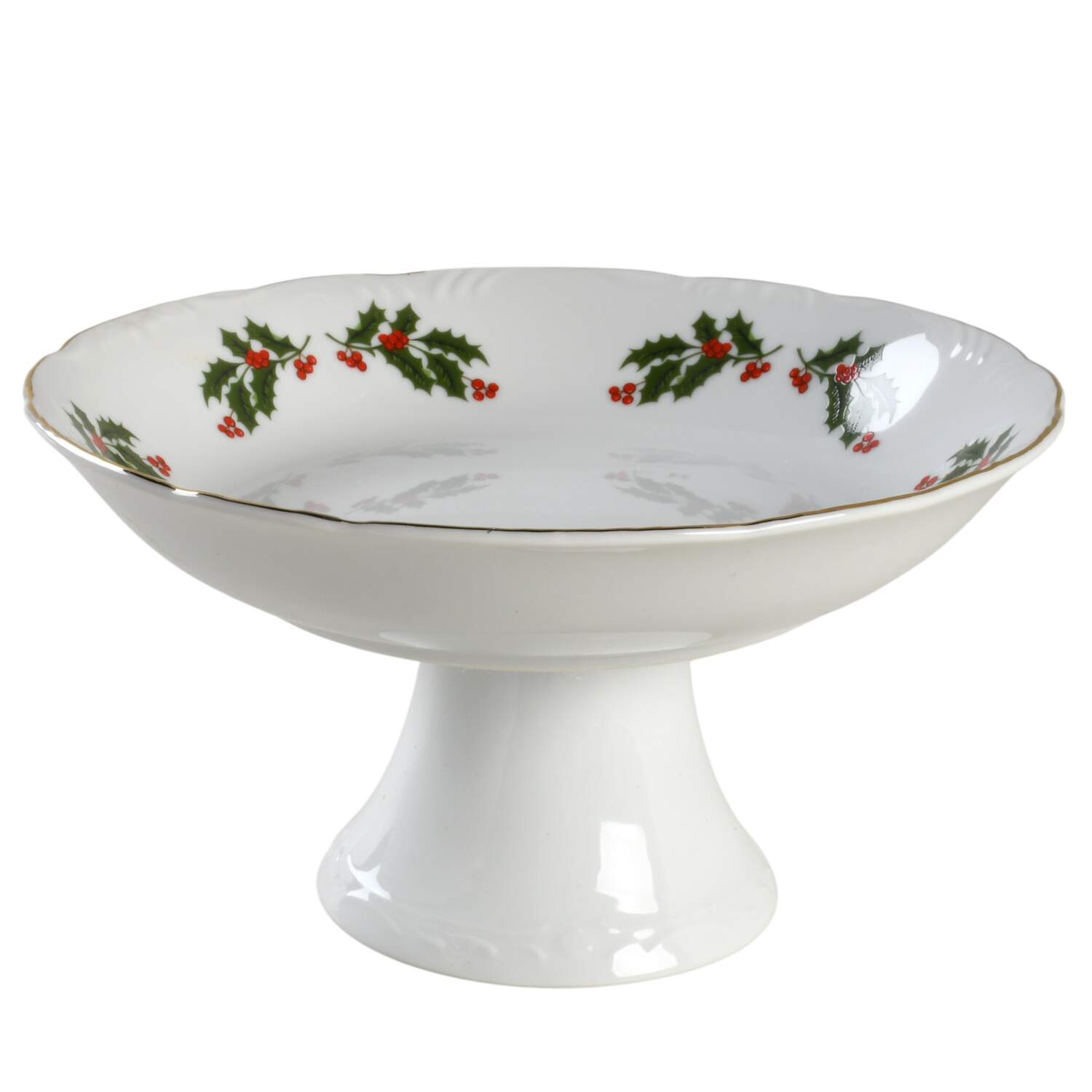 Christmas Holly (Porcelain) Round Compote (Height X Width) by All the Trimmings-1