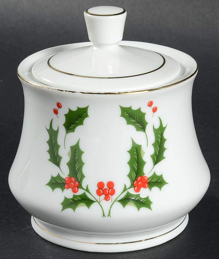 Christmas Holly (Porcelain) Sugar Bowl & Lid by All the Trimmings-1