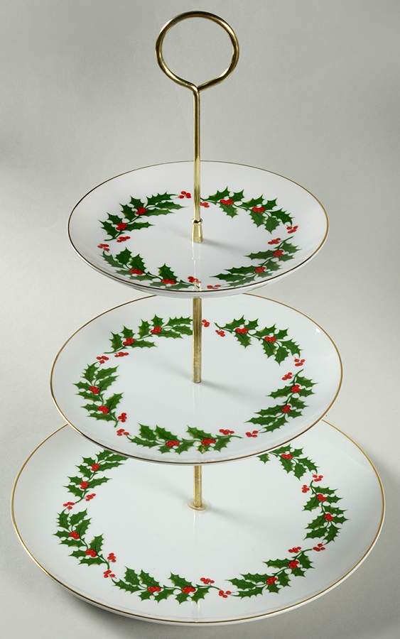 Christmas Holly (Porcelain) 3-Tiered Serving Tray (DP, SP, BB) by All the Trimmings-1
