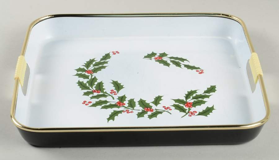 Christmas Holly (Porcelain) Metal Serving Tray by All the Trimmings-1