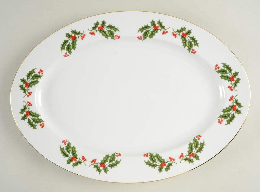 Christmas Holly (Porcelain) 14" Oval Serving Platter by All the Trimmings-1