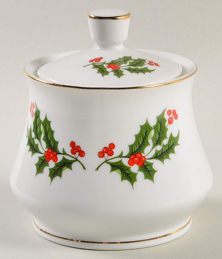 Christmas Holly (Porcelain) Sugar Bowl & Lid by All the Trimmings-1