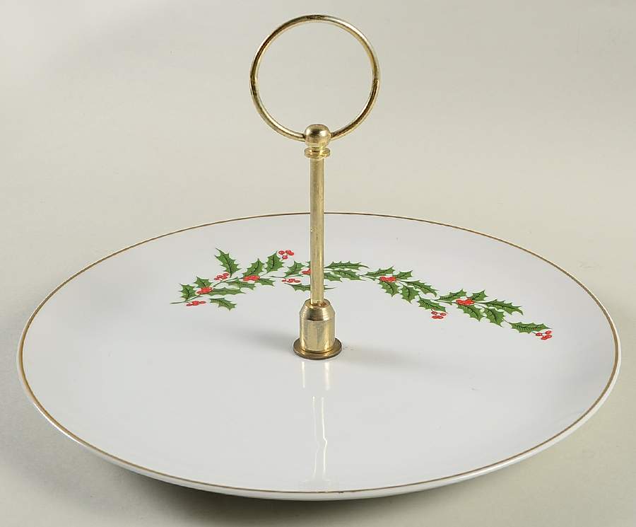 Christmas Holly (Porcelain) Round Serving Plate with Handle (DP) by All the Trimmings-1