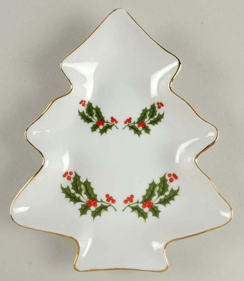 Christmas Holly (Porcelain) Small Tree Shaped Dish by All the Trimmings-1