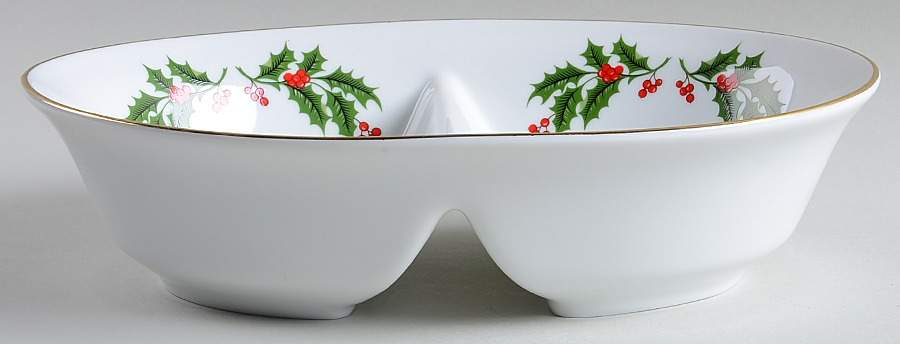 Christmas Holly (Porcelain) 10" Oval Divided Vegetable Bowl by All the Trimmings-1