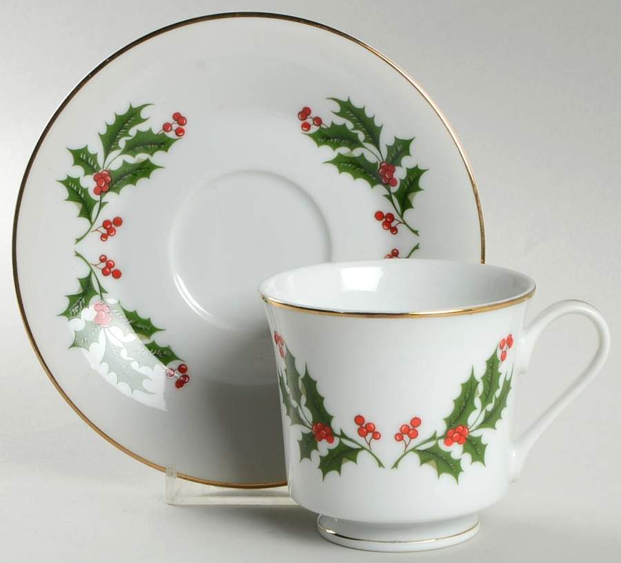Christmas Holly (Porcelain) Footed Cup & Saucer Set by All the Trimmings-1