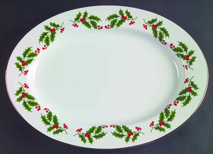 Christmas Holly (Porcelain) 12" Oval Serving Platter by All the Trimmings-1