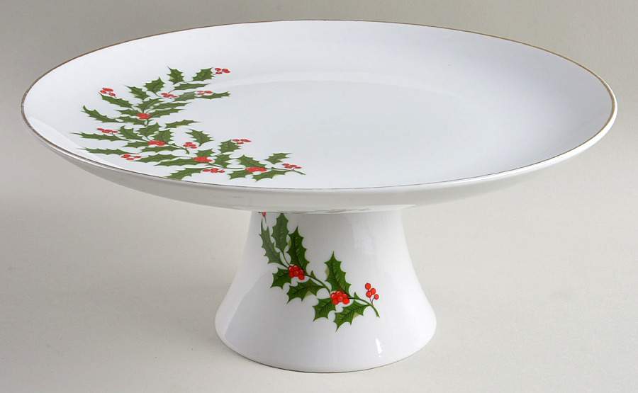 Christmas Holly (Porcelain) 10" Diameter Pedestal Cake Stand by All the Trimmings-1