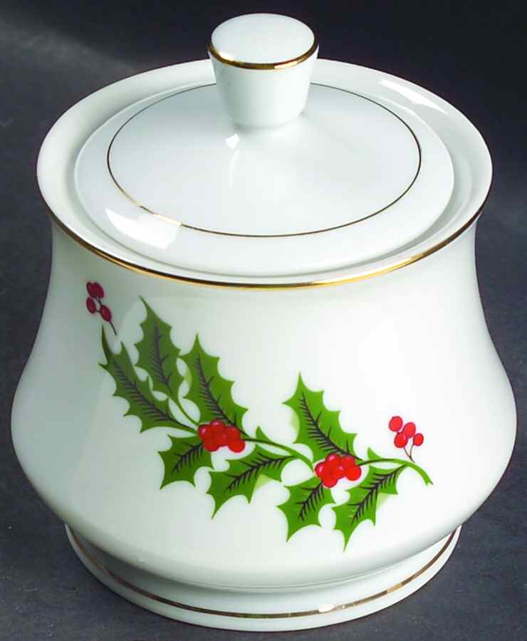 Christmas Holly (Porcelain) Sugar Bowl & Lid by All the Trimmings-1
