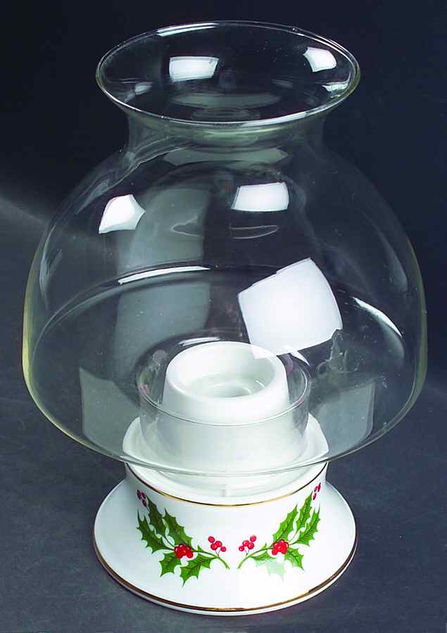 Christmas Holly (Porcelain) Hurricane Lamp & Globe by All the Trimmings-1