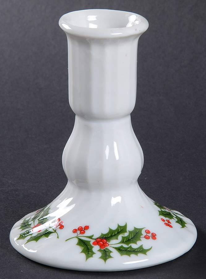 Christmas Holly (Porcelain) 3" Candlestick by All the Trimmings-1