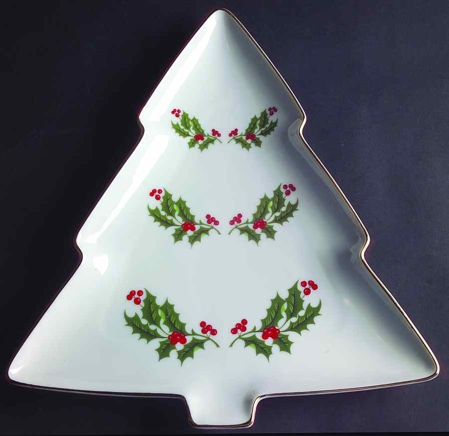 Christmas Holly (Porcelain) Large Tree Shaped Dish by All the Trimmings-1