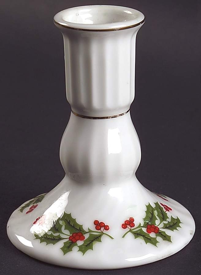 Christmas Holly (Porcelain) 3" Candlestick by All the Trimmings-1