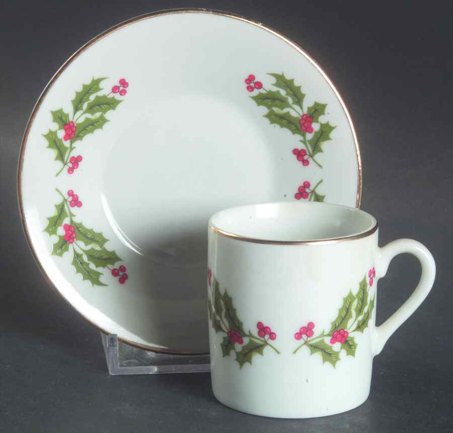 Christmas Holly (Porcelain) Flat Demitasse Cup & Saucer Set by All the Trimmings-1