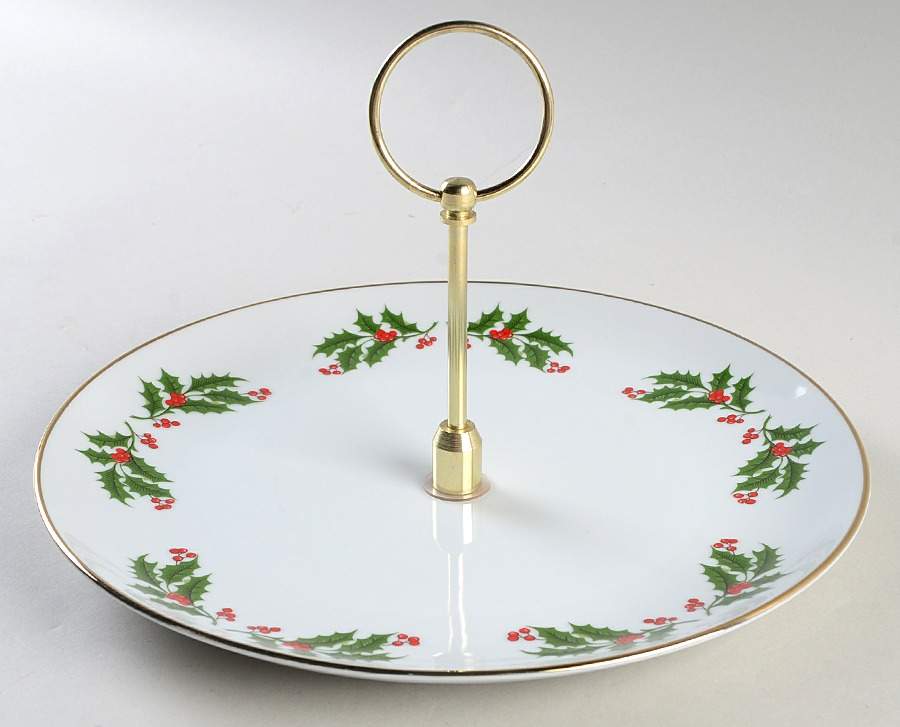Christmas Holly (Porcelain) Round Serving Plate with Handle (DP) by All the Trimmings-1