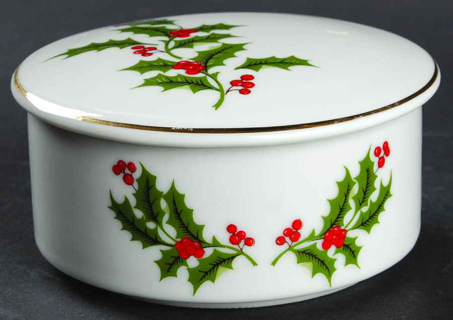 Christmas Holly (Porcelain) Round Box & Lid with Candle by All the Trimmings-1