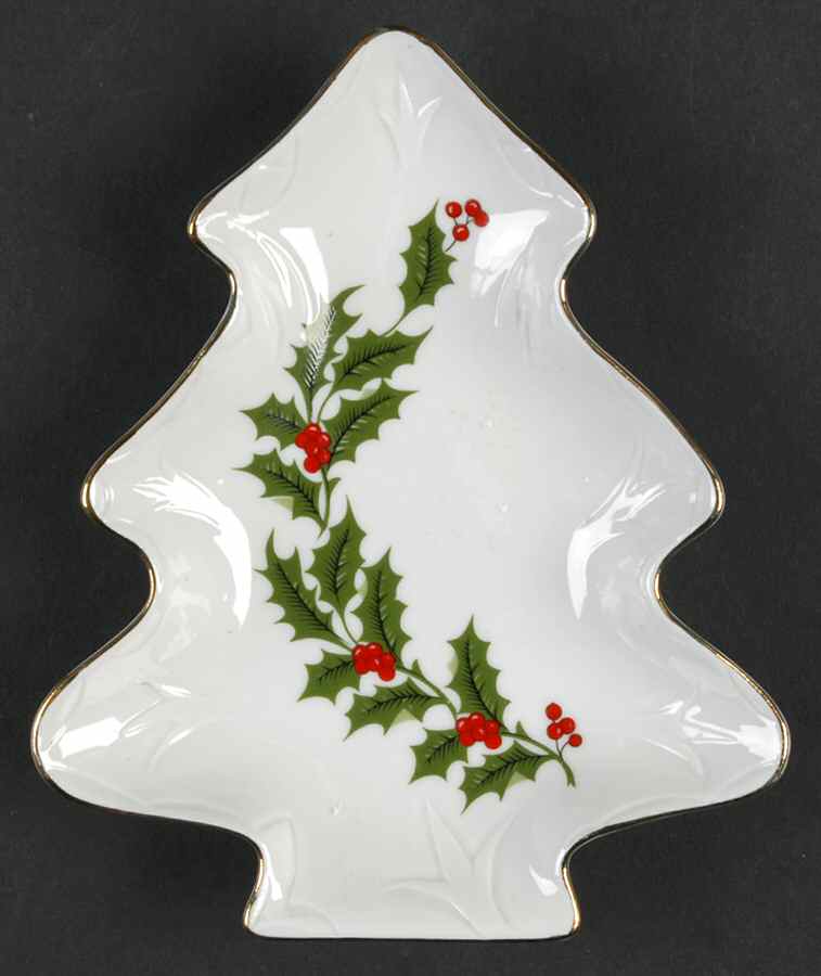 Christmas Holly (Porcelain) 1 Part Small Tree Shaped Dish by All the Trimmings-1