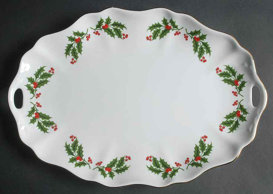 Christmas Holly (Porcelain) 13" Handled Tray by All the Trimmings-1