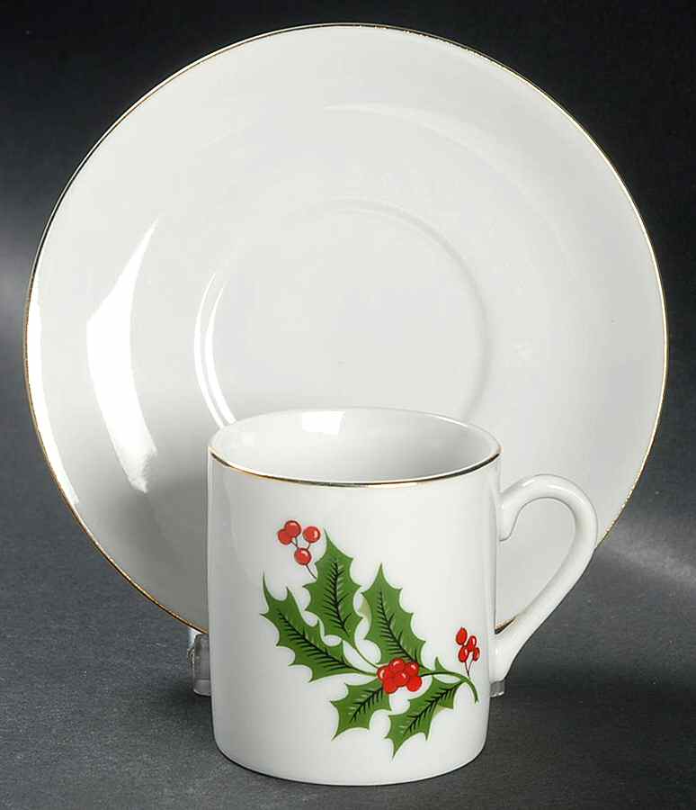 Christmas Holly (Porcelain) Flat Demitasse Cup & Saucer Set by All the Trimmings-1