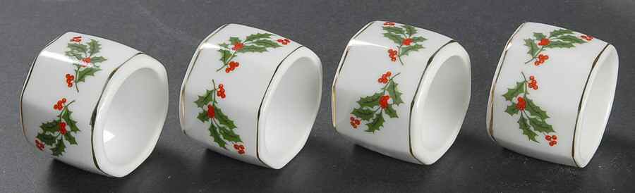 Christmas Holly (Porcelain) Napkin Ring - Set of 4 by All the Trimmings-1