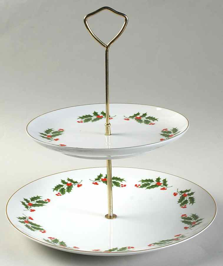 Christmas Holly (Porcelain) 2 Tiered Serving Tray (Dinner & Salad Plate) by All the Trimmings-1