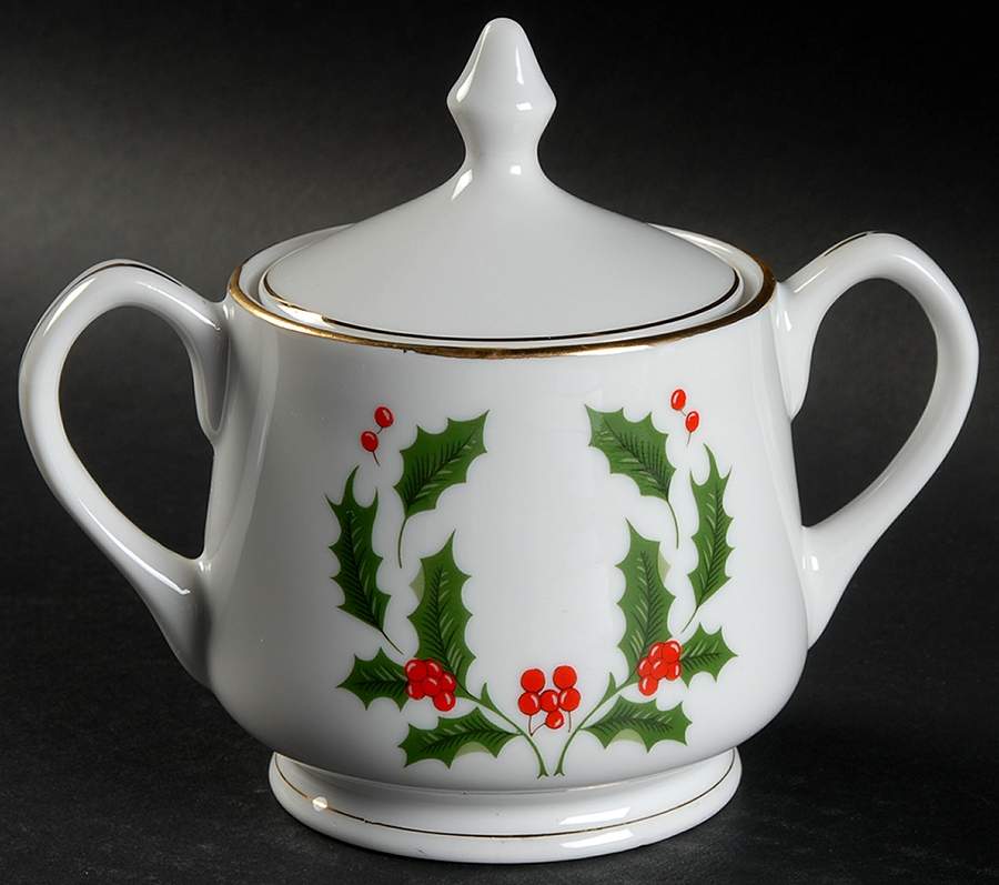 Christmas Holly (Porcelain) Sugar Bowl & Lid by All the Trimmings-1
