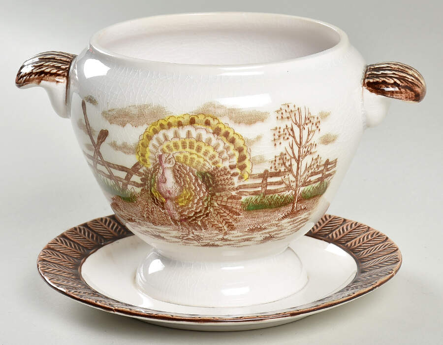 King Tom Sauce Boat with Attached Underplate No Lid by Japan-1