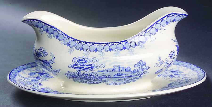 Woodland Blue Gravy Boat with Attached Underplate by Aimcee-1