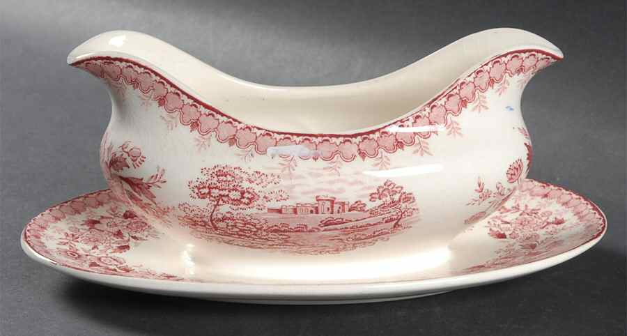 Woodland Pink Gravy Boat with Attached Underplate by Aimcee-1