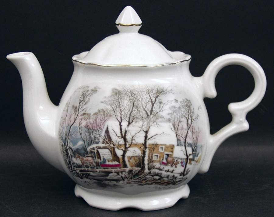 Currier & Ives (Scalloped) Teapot & Lid by Avon-1
