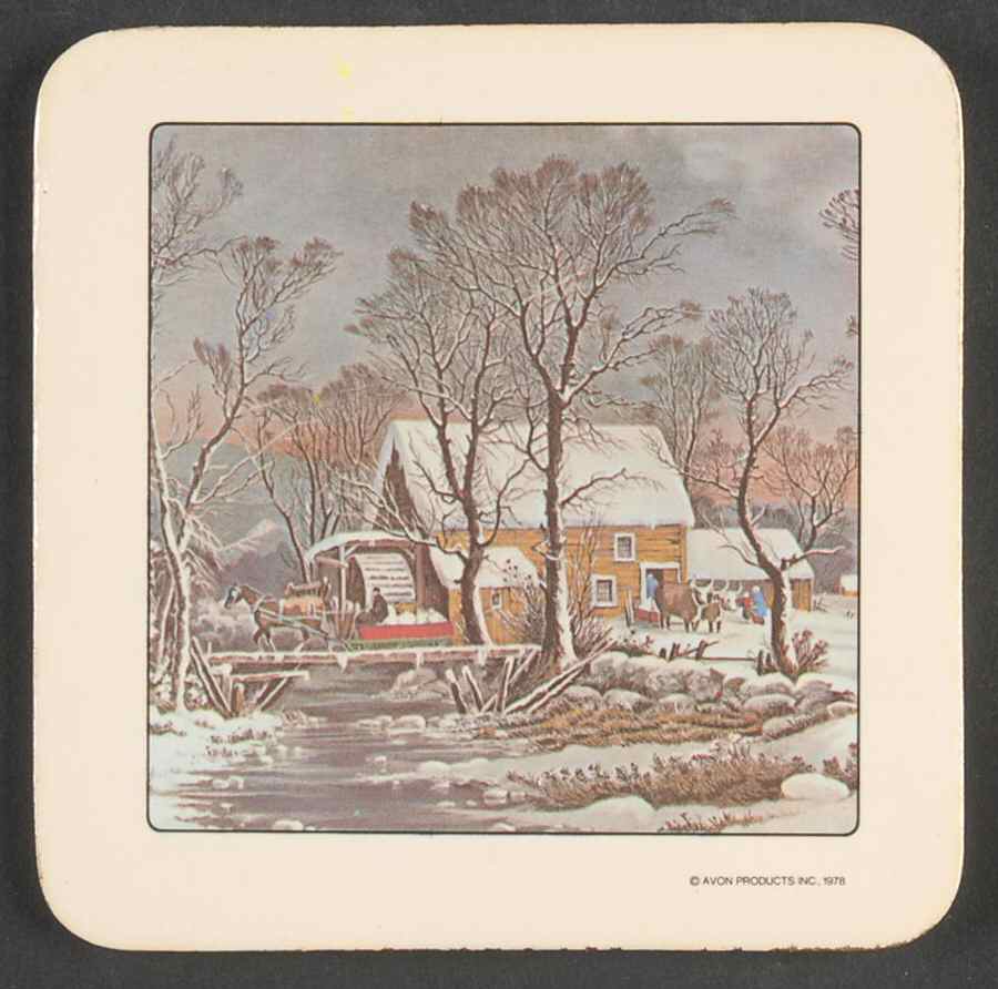 Currier & Ives (Scalloped) Cork Back Square Coaster by Avon-1